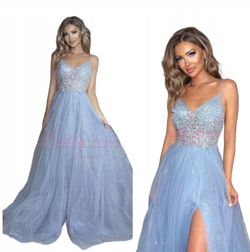 Emily Šaty holubí Modrá Tylová Princezna Šaty ples Svatební Hostina Xs