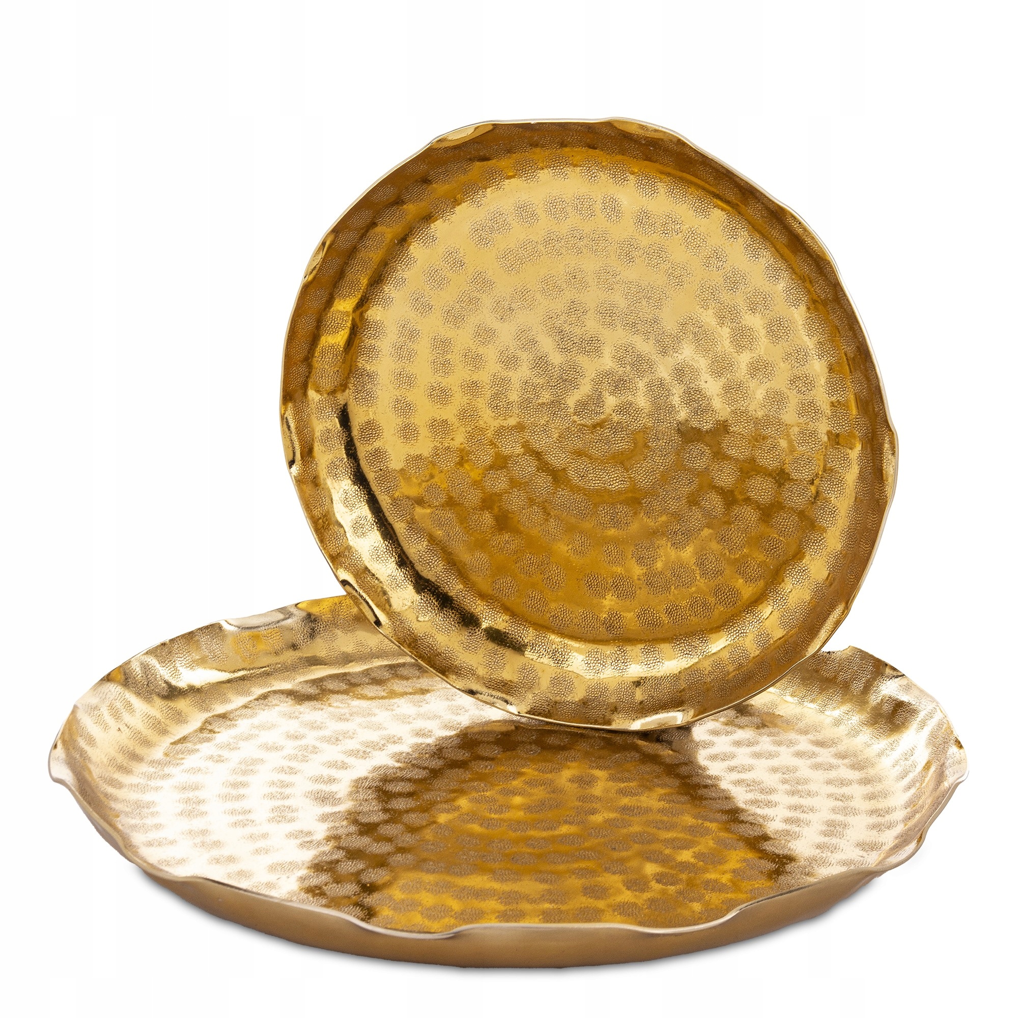Kovová okrúhla zlatá podnos, sada 2 kusov