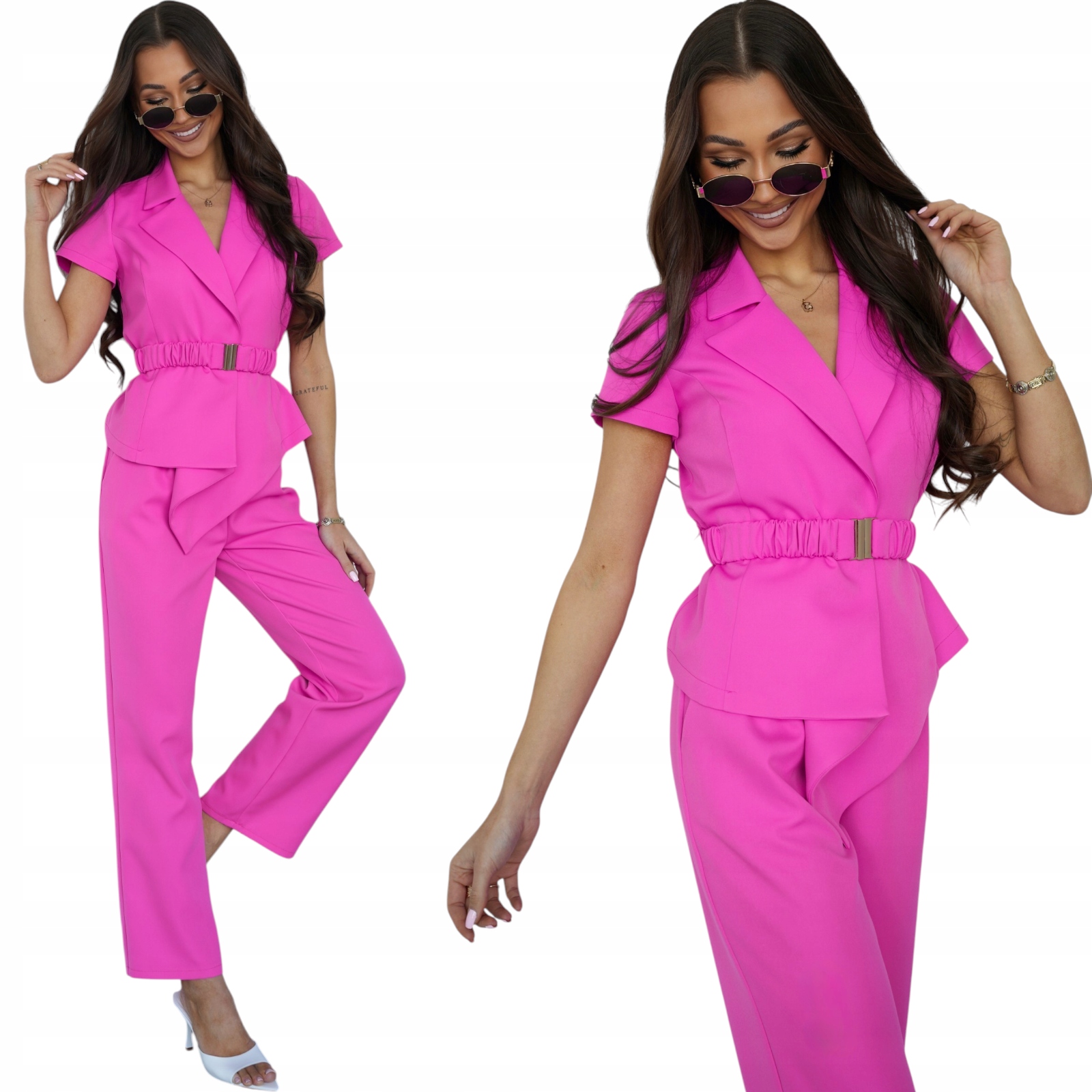 Garnitur damski komplet z paskiem Polska produkcja Fuksja XL