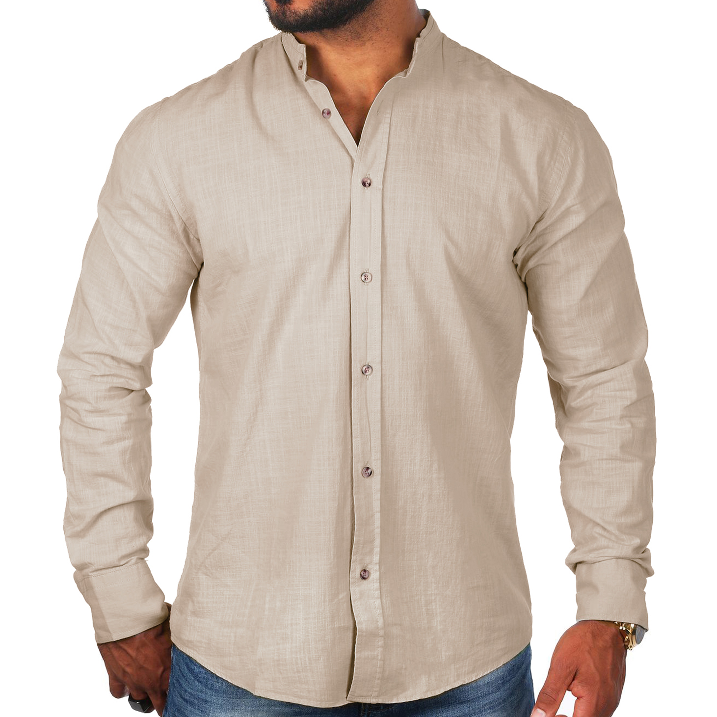 Pánská košile Stojka Casual Denní Lněná Len