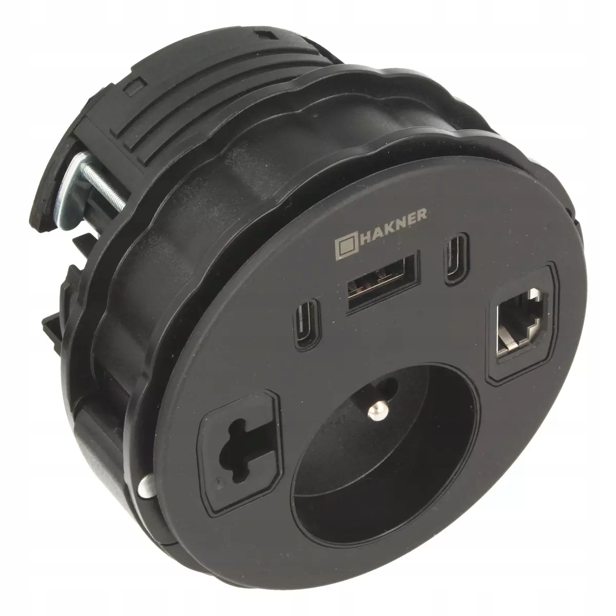 Mediaport Lumo 80 Hakner zásuvka na desku 1x230V Usb-a 2xUSB-C RJ45 černá