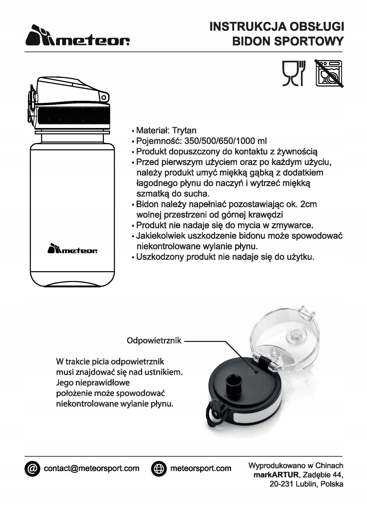 METEOR BIDON TURYSTYCZNY SPORTOWY Z UCHWYTEM 650ml Kolor dominujący odcienie niebieskiego