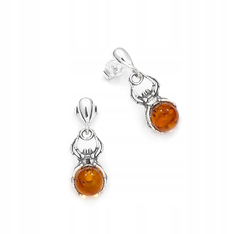 Stříbrné Náušnice Pavouci S Baltským Jantarem Stříbro 925