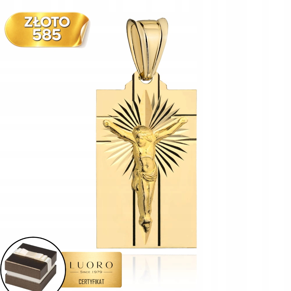 Zlatý Medailon 585 14K Ukřižovaný Ježíš Paprsky 31 MM Elegantní