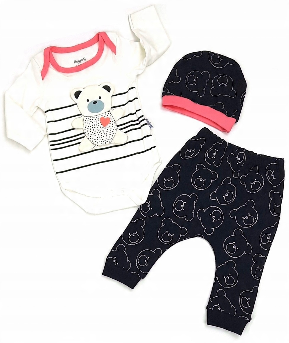 

Komplet Niemowlęcy 3D Spodnie Czapeczka Body 6-9M