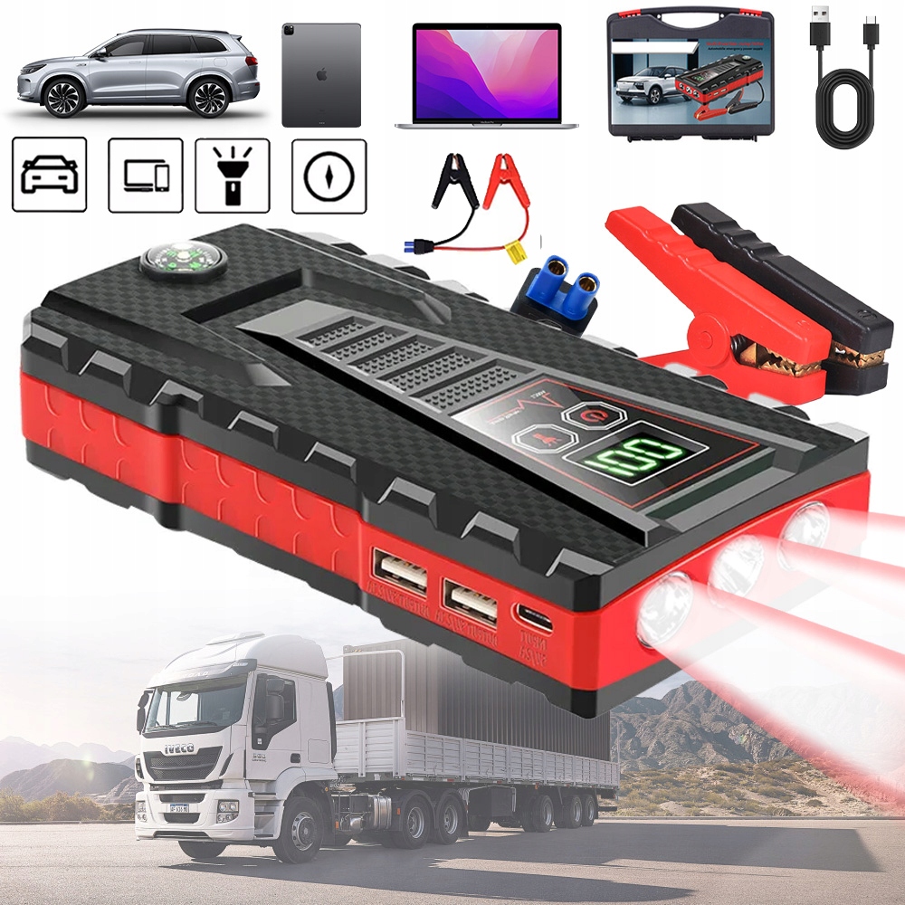 Startovací Zařízení Pro Automobil, Motocykl 99800MAH Powerbanka 600A 12V