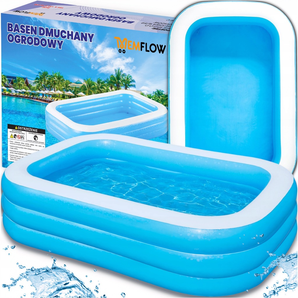 Basen Ogrodowy Dmuchany Duży Rodzinny Prostokątny Do Ogrodu XXL 185 x 130cm