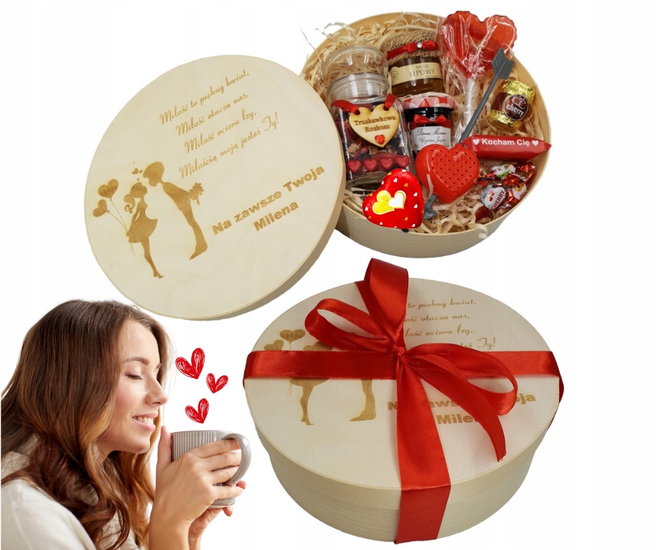 Levně Krabička gravírování Dárek na Valentýna Den žen Čaj Medová sada