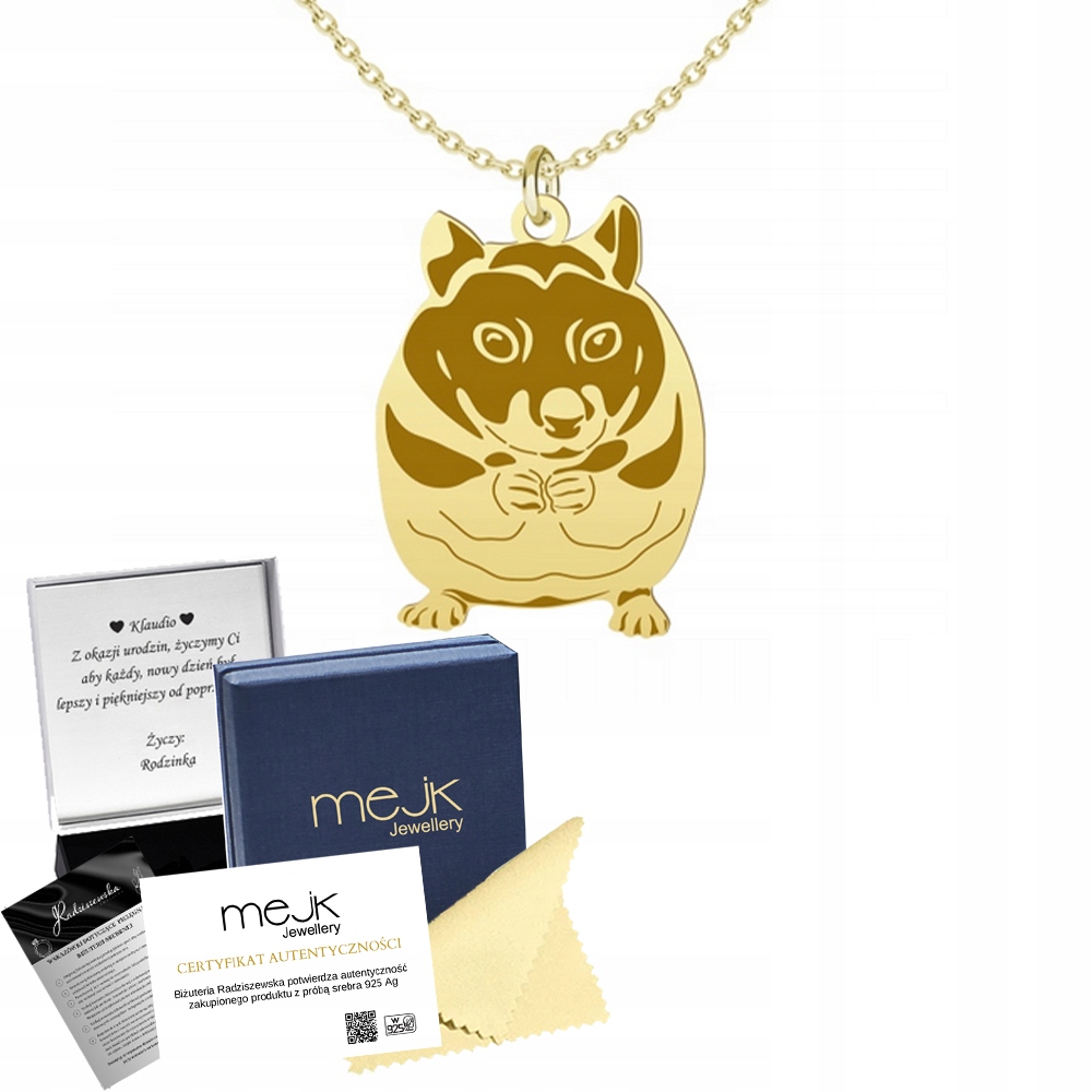 Zlatý náhrdelník s křečkem 925 Řetízek Šperky Žena Gravírování Bonus