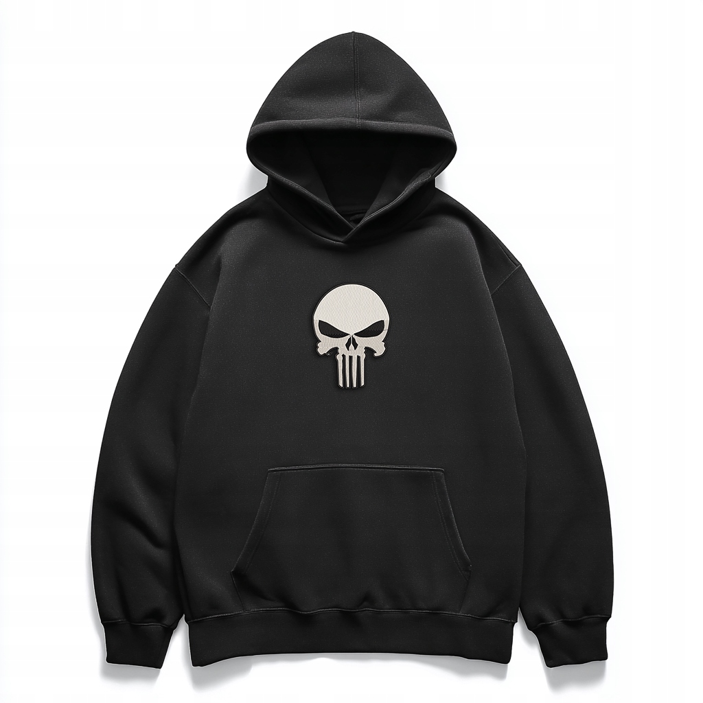 Oversize mikina černá s výšivkou Punisher streetwear unisex premium L