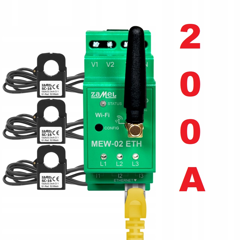 Monitor elektrickej energie Supla MEW-02 Eth 200A – prevodníky sú súčasťou balenia