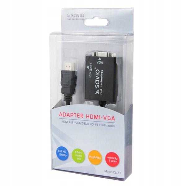 Adapter Savio cl-23 Hdmi M D-Sub Vga F 0,20m kolor czarny
