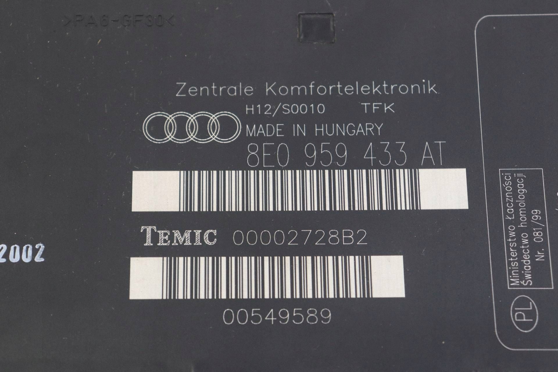 AUDI A4 B6 B7 modulo Centralina KOMFORTU 8E0959433AT