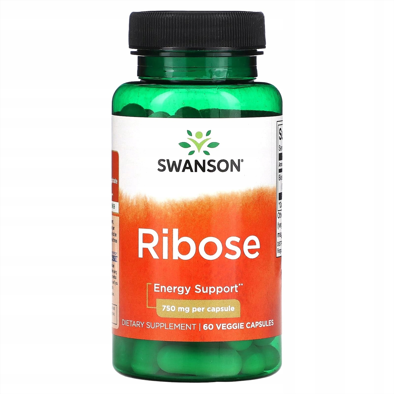 Swanson Ribose D-Ryboza 750 mg Bunková energia 60 kapsúl