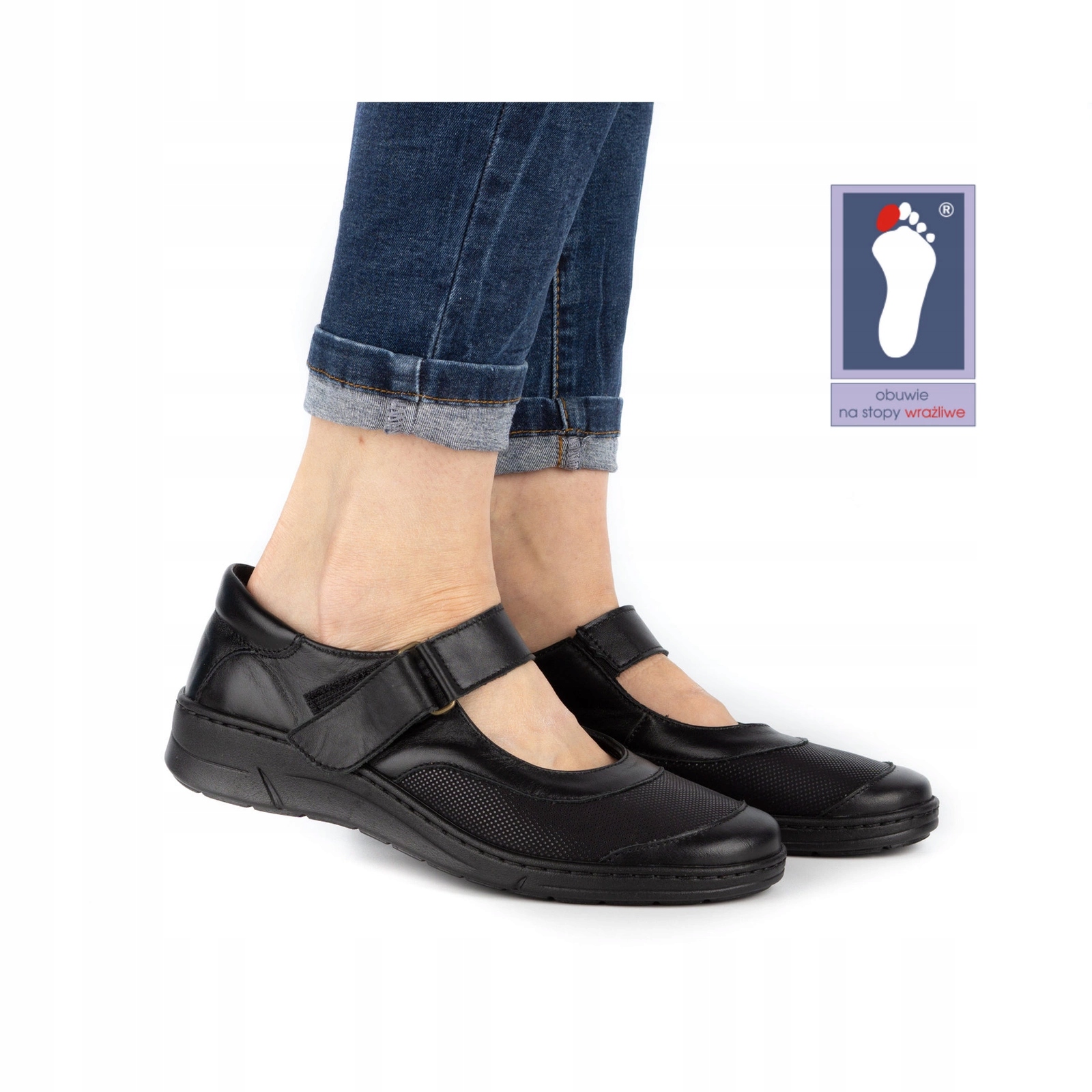 Dámské boty na suchý zip nazouvací kožené Polské 0580W černé 36