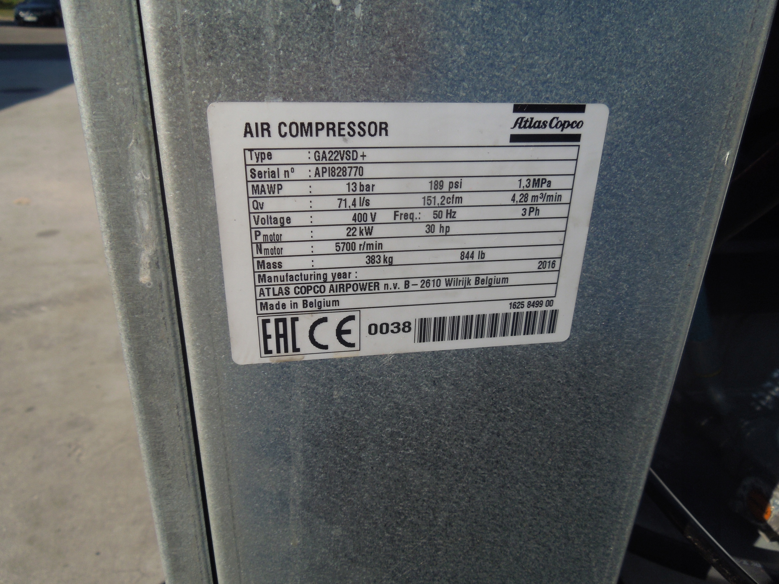 SPRĘŻARKA ŚRUBOWA ATLAS COPCO GA22vsd+ 22Kw 2016r Marka Atlas Copco