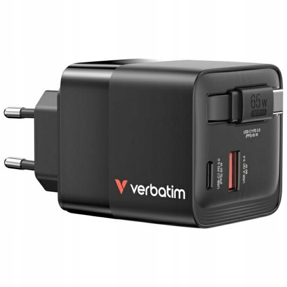 Verbatim Nabíjačka GaN 65W 2xUSB-C/USB-A adaptér Eu/uk/us