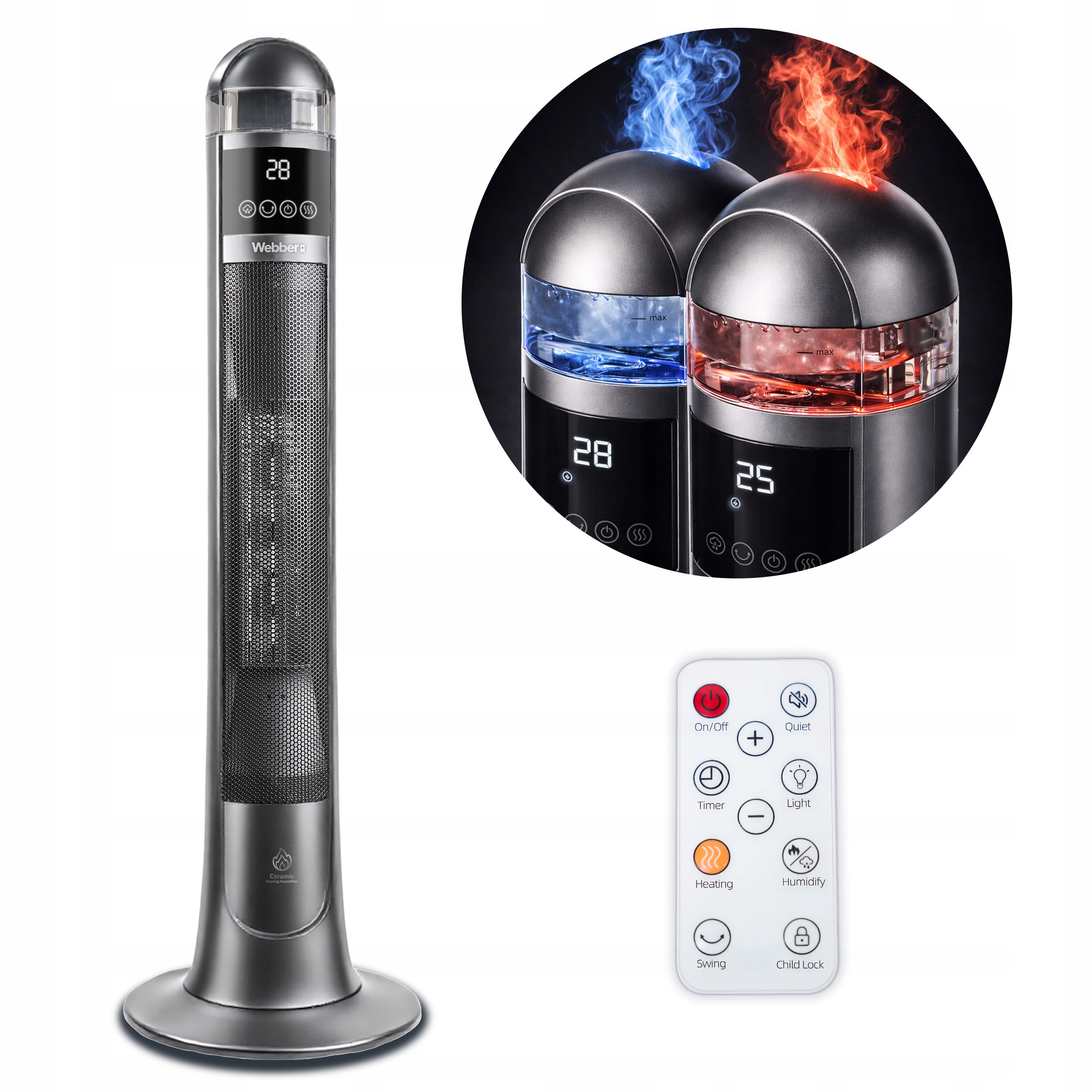 Termoventilátor Sloupový keramický ohřívač Webber 2200 W se zvlhčovačem