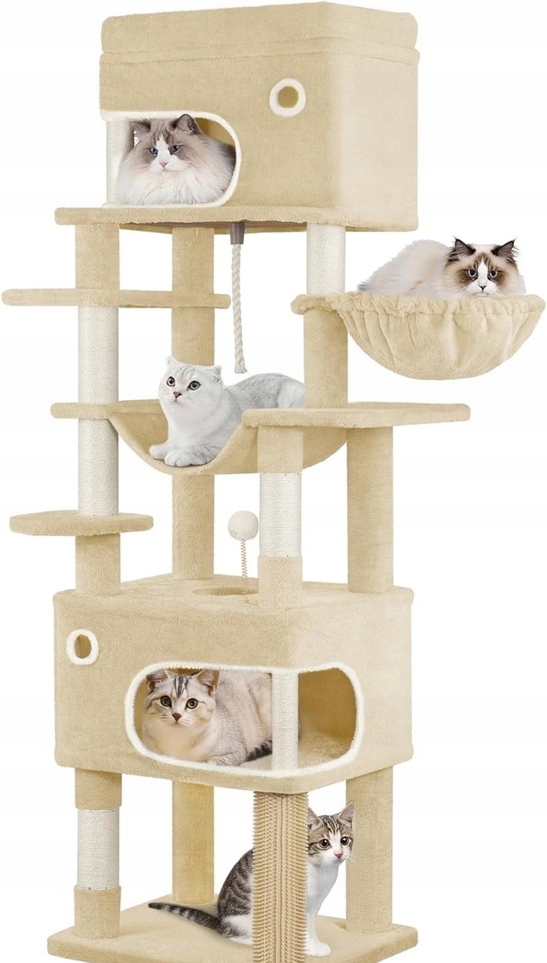 Levně Škrabadlo Pro Kočky s tunely a domečkem Víceúrovňový Sisal Měkký plyš