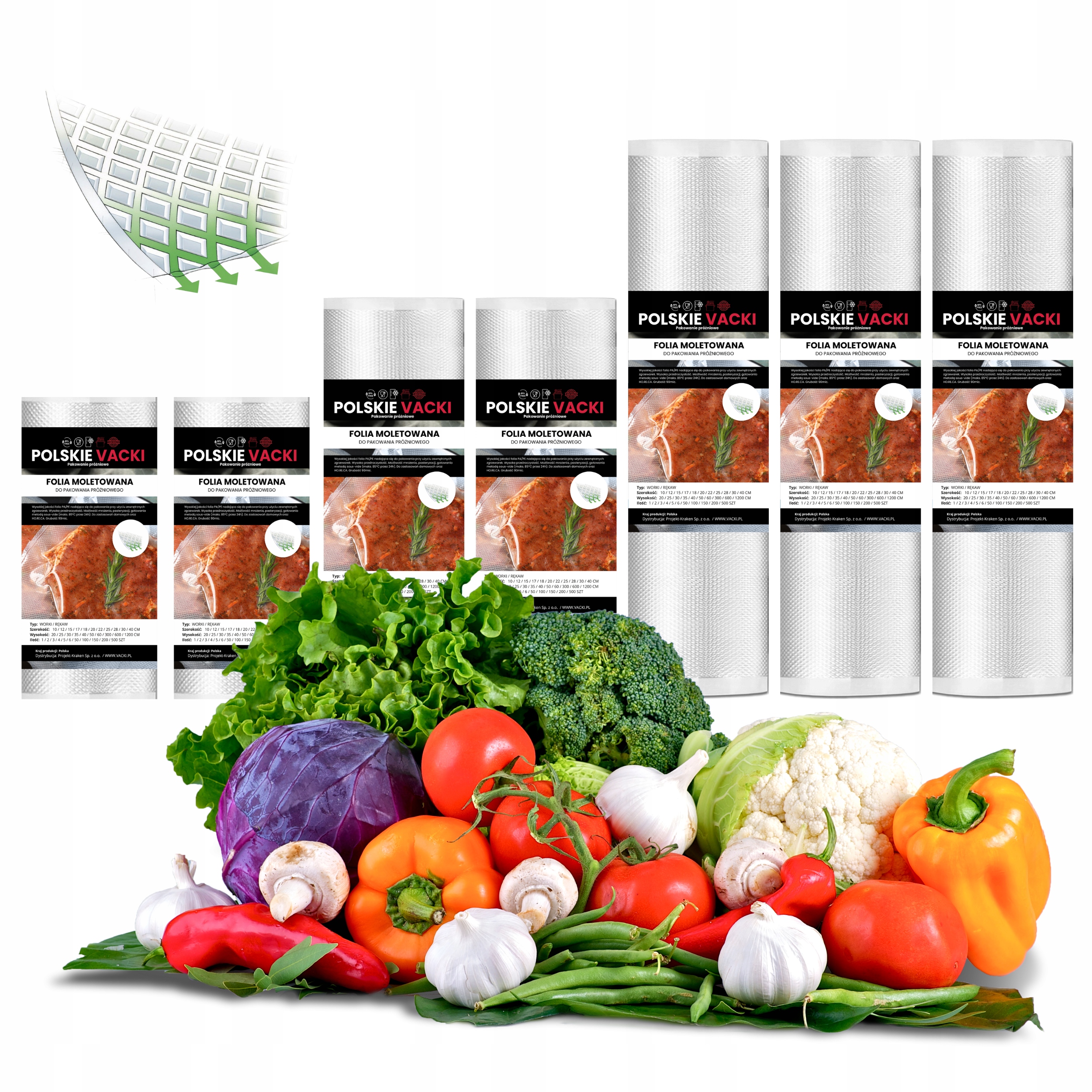 Folia do pakowania próżniowego 7 rolek 42MB 2x 15cm 2x 20cm 3x 28cm
