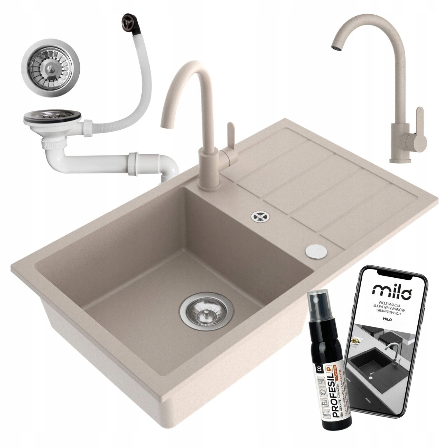 Drezový Kuchynský Drez Granitový Jednokomorový Miló Parot Batéria Sifón