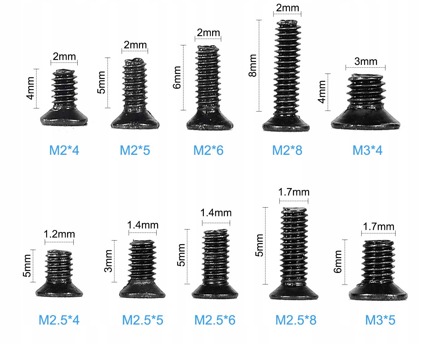 CZARNE ŚRUBKI WKRĘTY DO LAPTOPÓW M2 M2,5 M3 500SZT + ETUI EAN (GTIN) 5905031438509