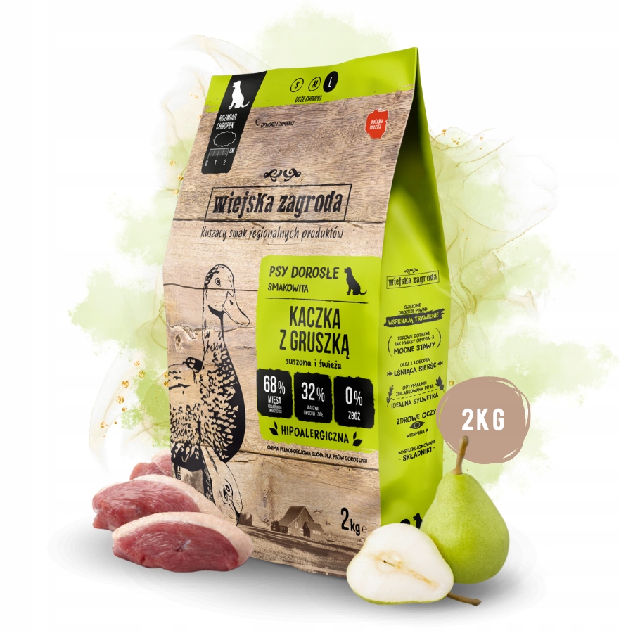 Levně Wiejska Zagroda Krmivo suché pro psa Kachna Hruška Zelenina Velká plemena L 2kg