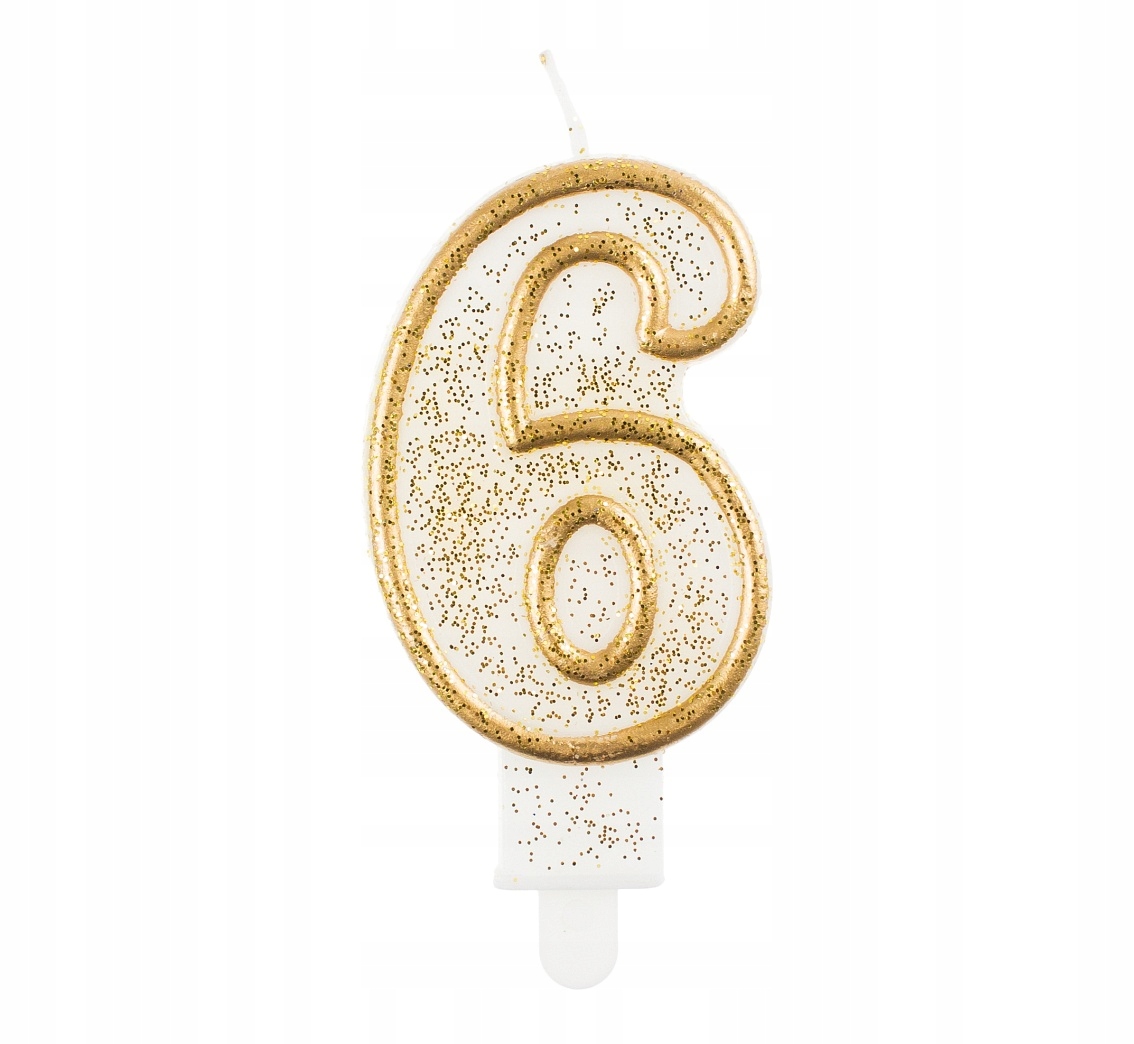 Świeczka urodzinowa Cyfra 6 - brokatowa, złota