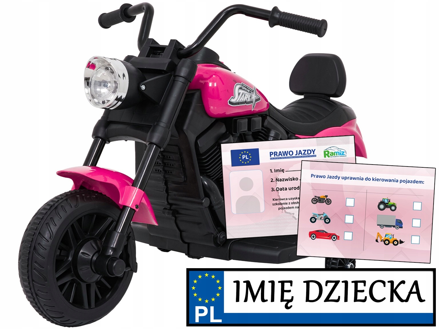 motor na akumulator dla dziewczynki Star kółka boczne do nauki Led