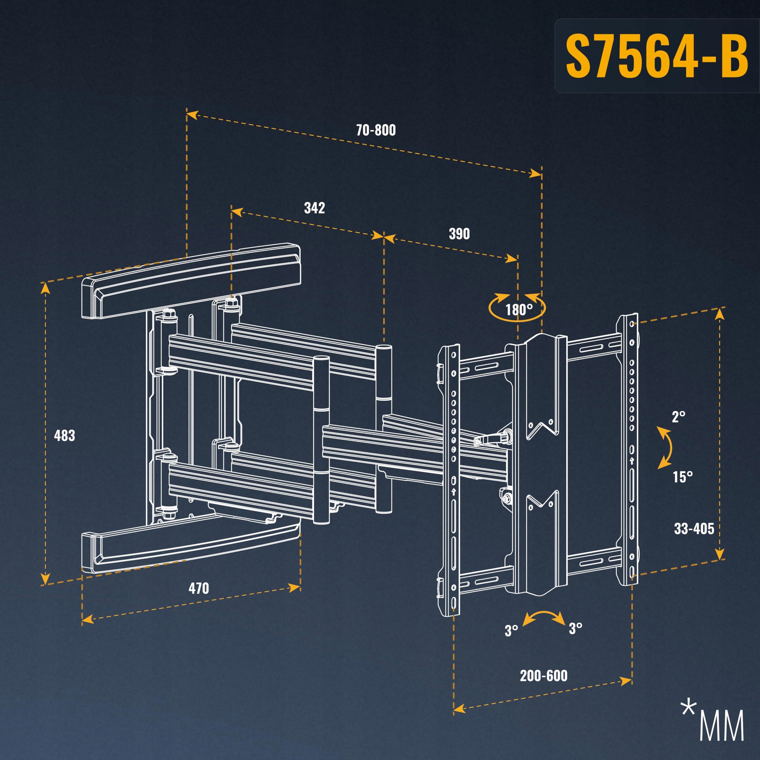 RICOO Uchwyt TV Ścienny Obrotowy 65-110 Cal 70kg VESA 600x400 Wersja 2 — miniatura 8