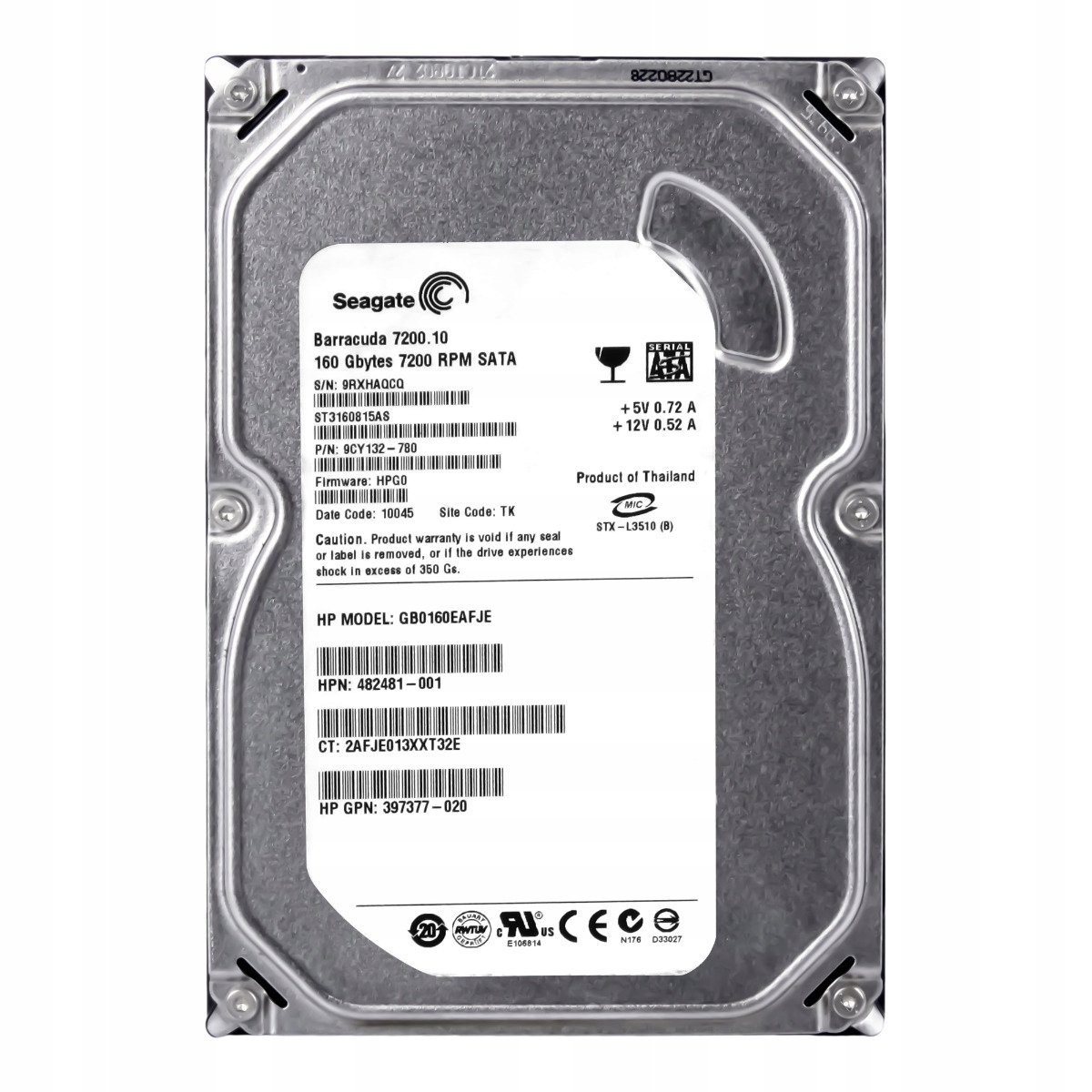 Hp 482481-001 160GB 7.2K 8MB Sata II 3.5'' GB0160EAFJE
