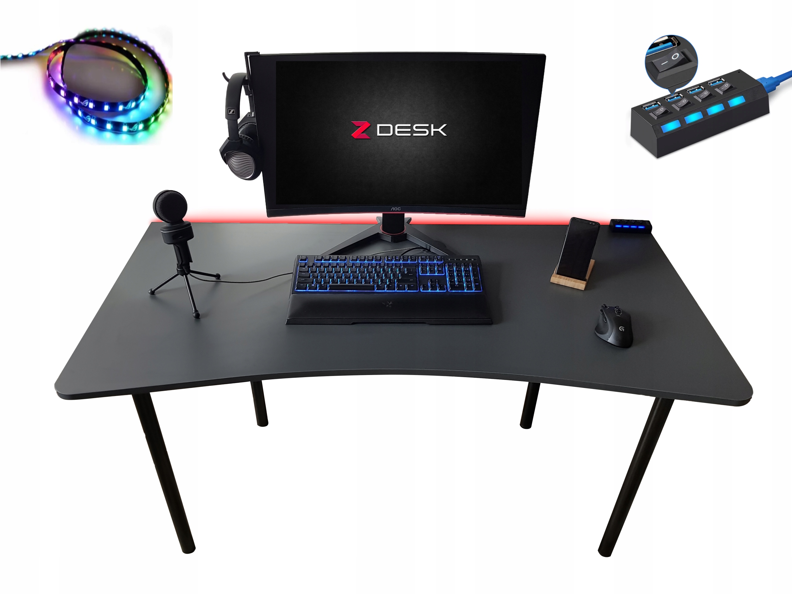 

Biurko Gamingowe Komputerowe Dla Graczy Led+hub