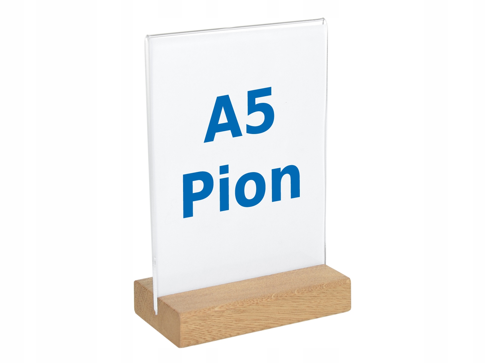 STOJAK A5 PION Z PLEXI NA ULOTKĘ, OPIS MENU DREWNO - PODSTAWKA DREWNIANA