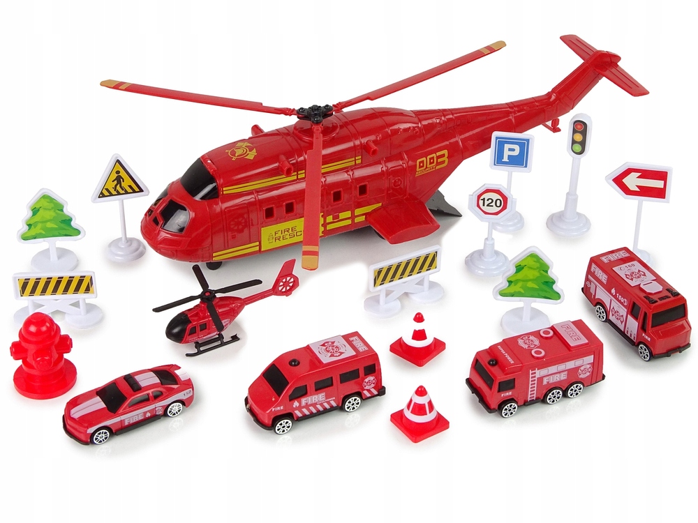 Набор Автомобилей Пожарная Машина Спасательный Вертолет Марка LEANToys