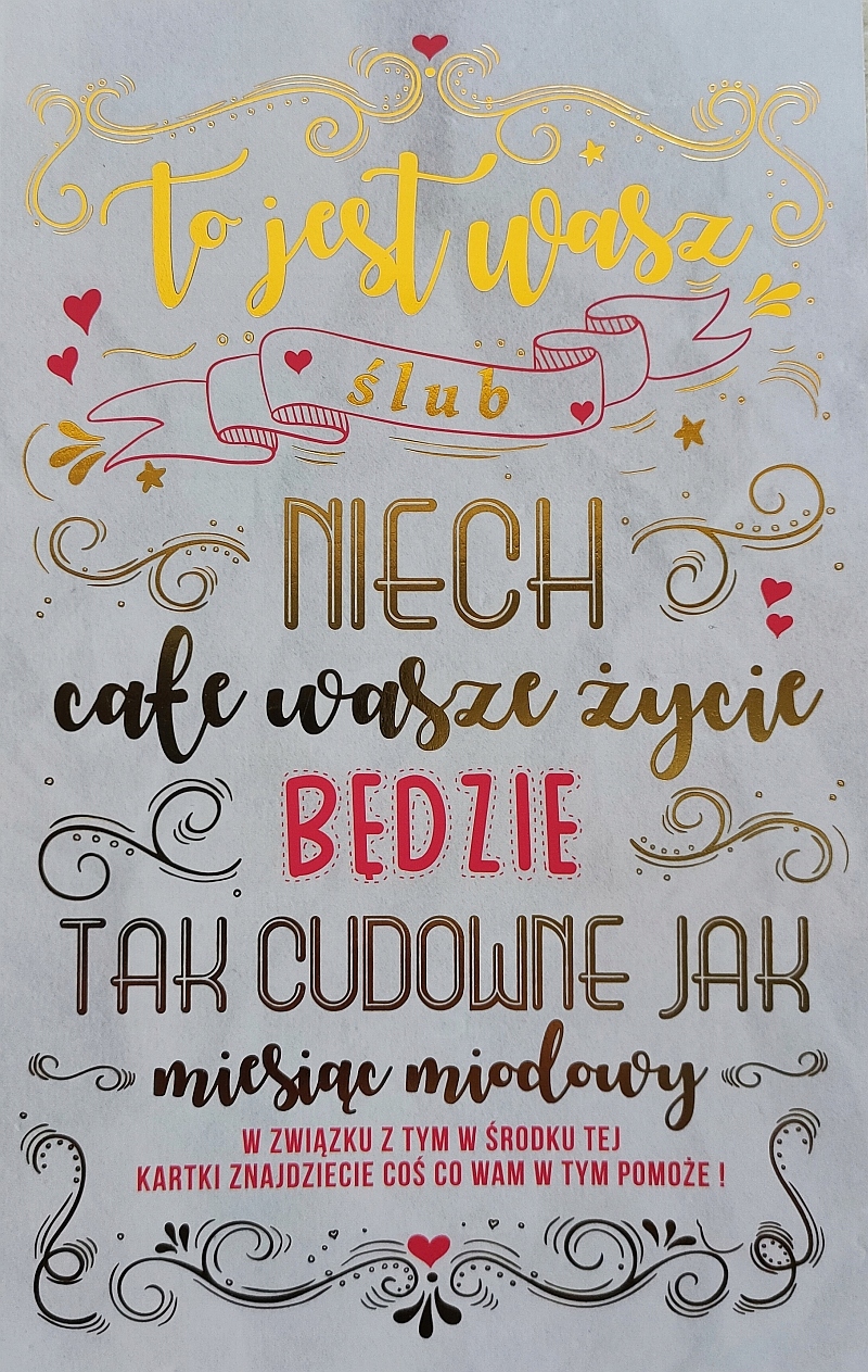 

Kartka ślubna z zawieszką z życzeniami śmieszna 5K