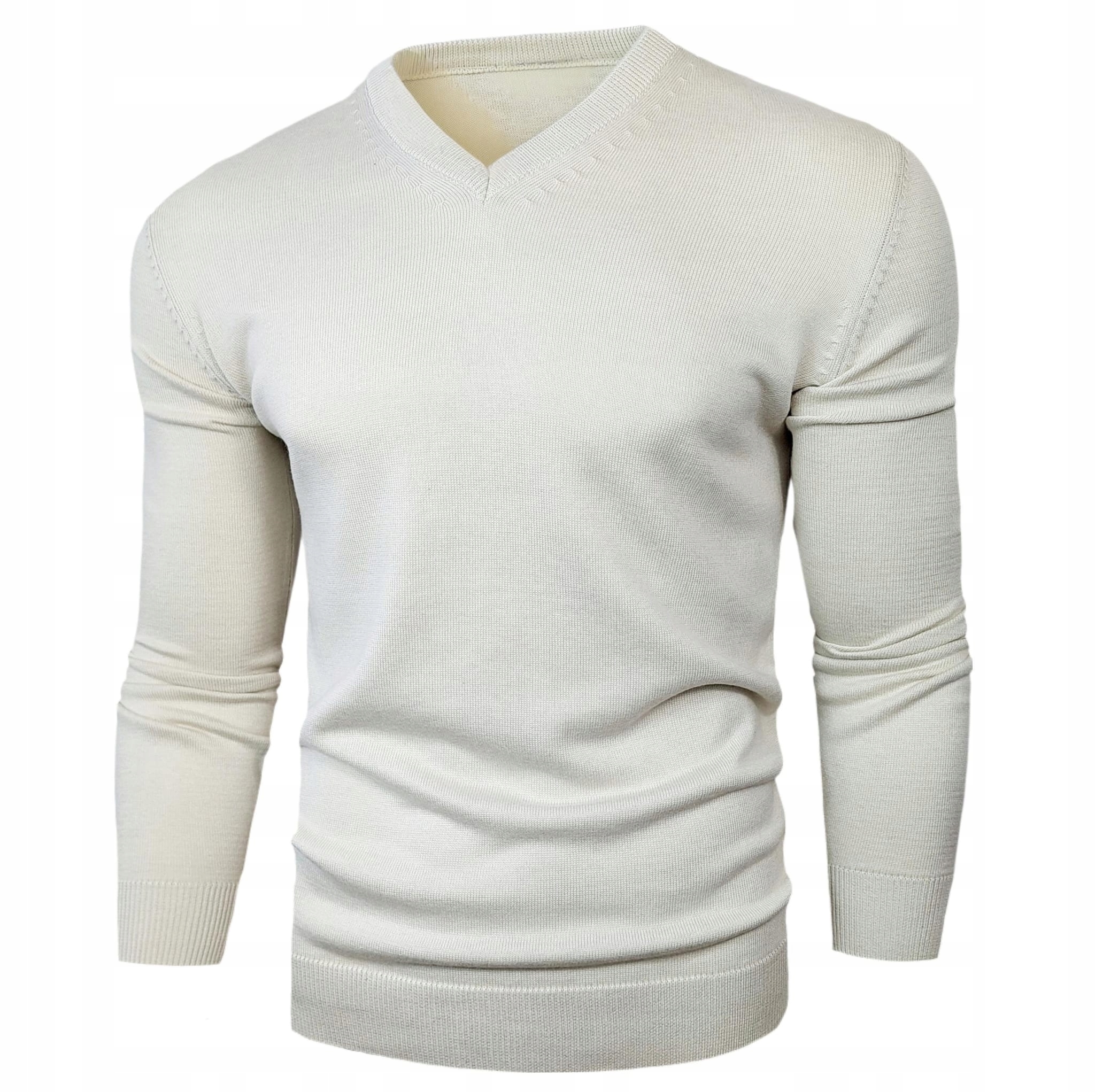Pánský svetr s výstřihem do V Bavlněný Pohodlný Béžový vel. L