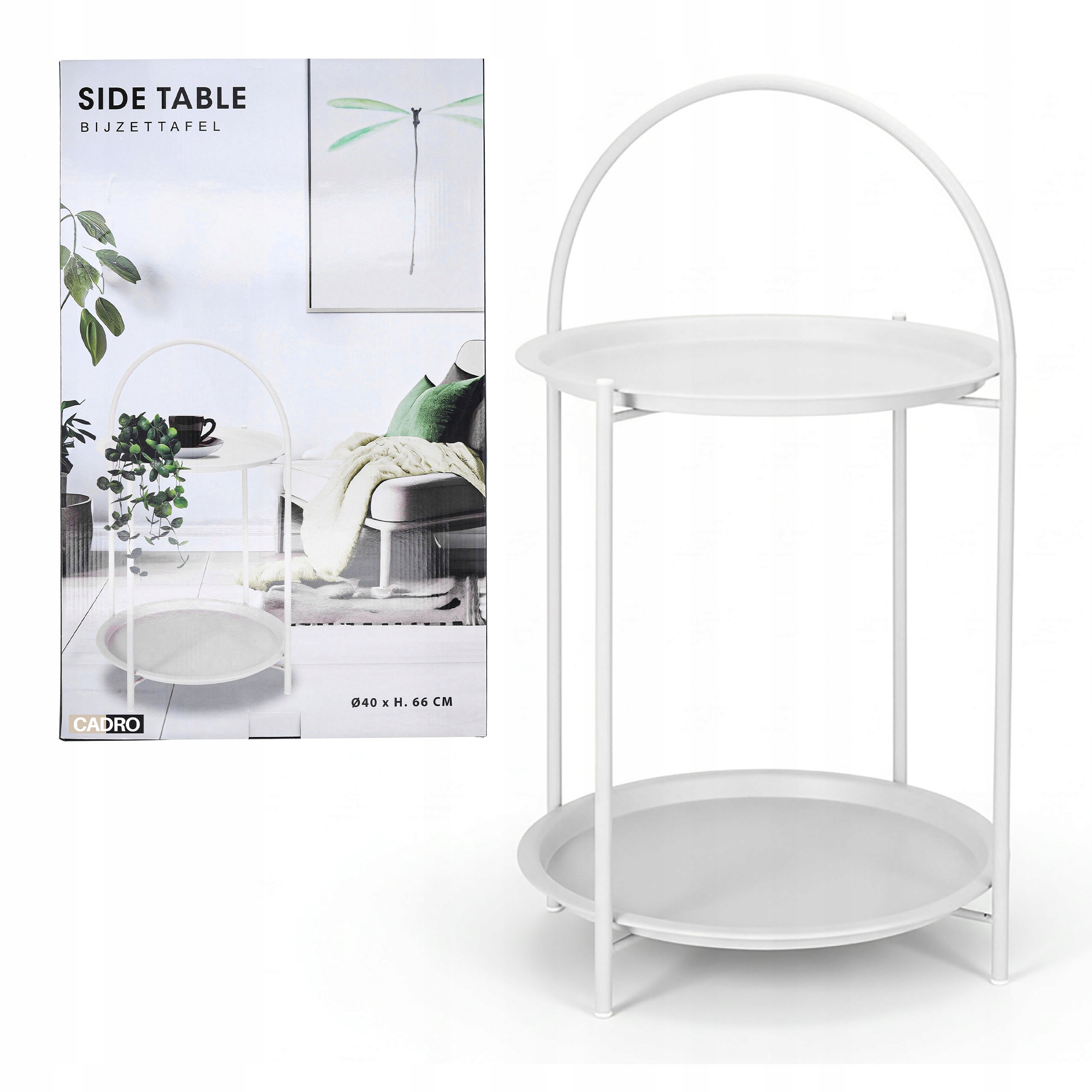 Boční pomocný konferenční stolek bílý 40x66 cm, dvouúrovňový do obývacího pokoje