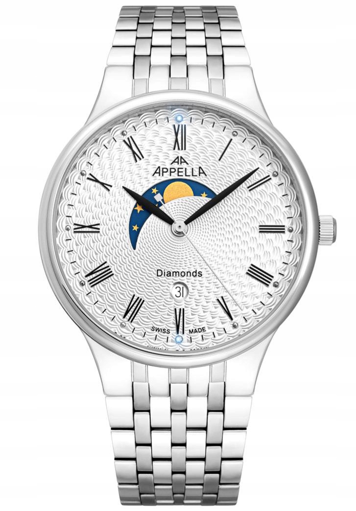 Nové Originální Pánské hodinky Appella L12002.5133DMQ Diamonds fáze měsíce