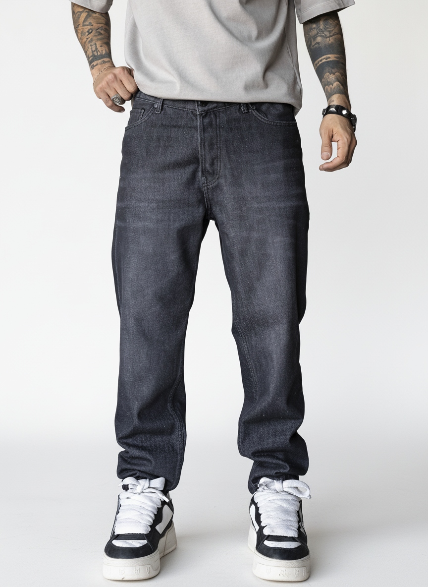 Pánské volné džíny černé s rovnými nohavicemi Denim Mustache velikost 30