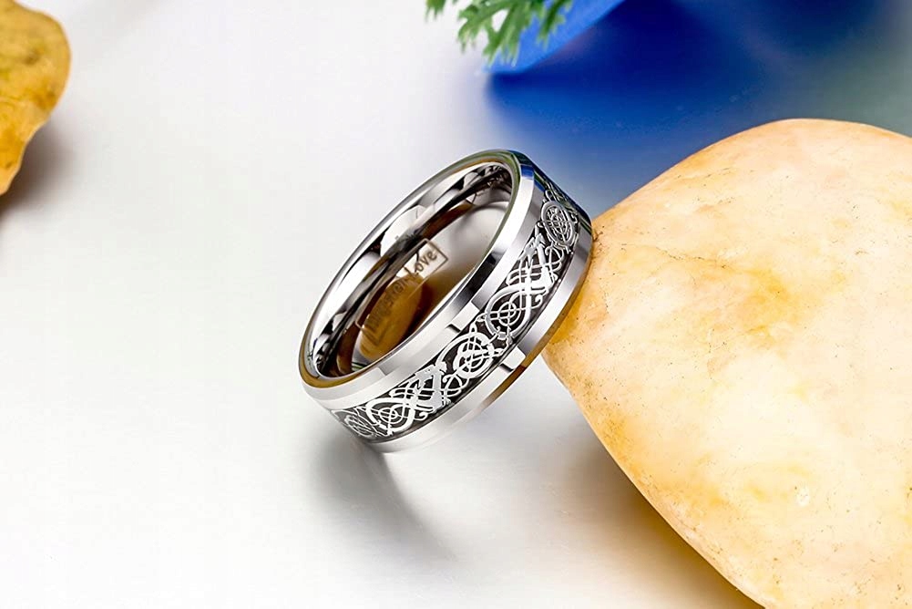 PIERŚCIEŃ SYGNET CELTYCKI SMOK PUNK ROCK STAL Wykończenie Polerowane