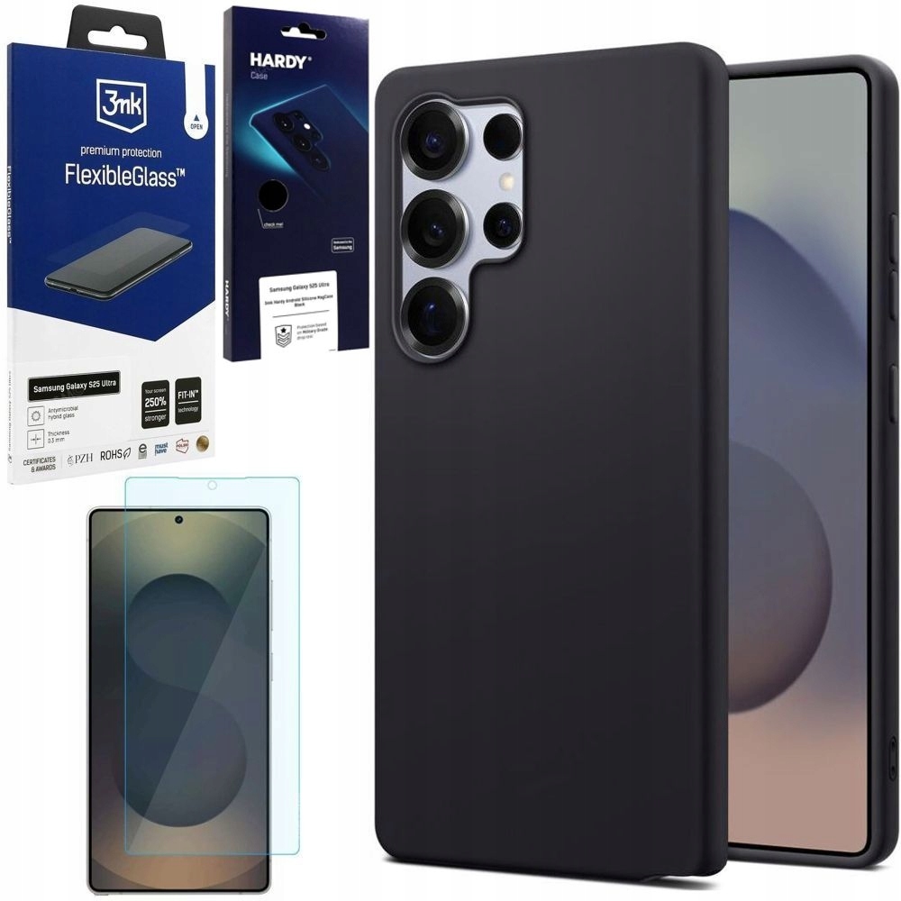 Zestaw 3mk: Etui Hardy Silicone MagCase Szkło do Samsung Galaxy S25 Ultra