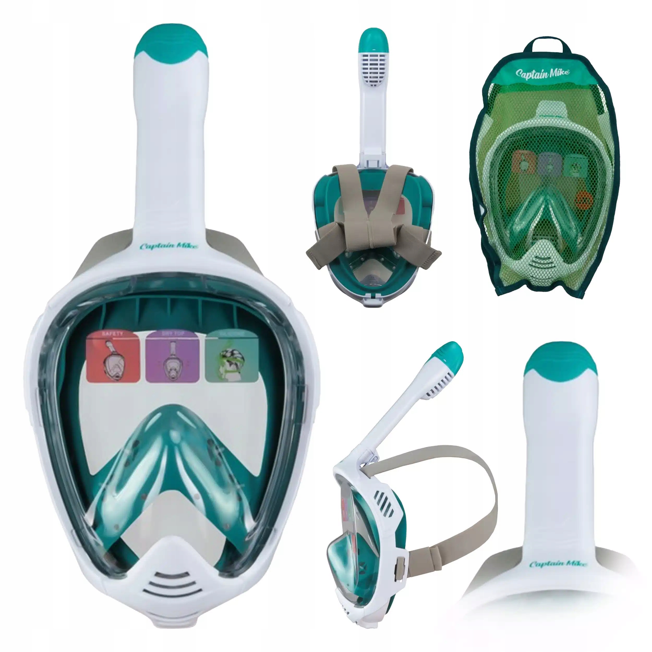 Maska pełnotwarzowa do NURKOWANIA snorkelingu z RURKĄ Captain Mike L/