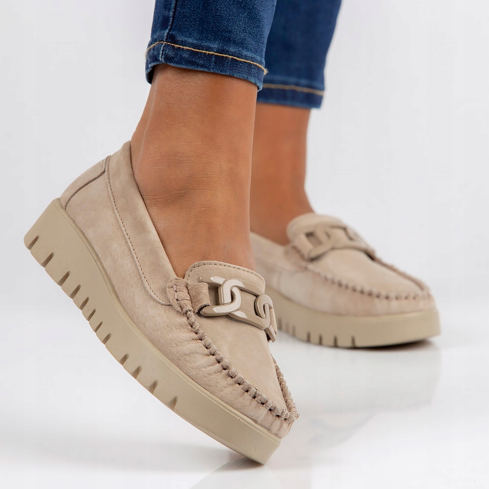 półbuty skórzane na platformie mokasyny FILIPPO Kod producenta MOK-DP3334-23-BEIGE