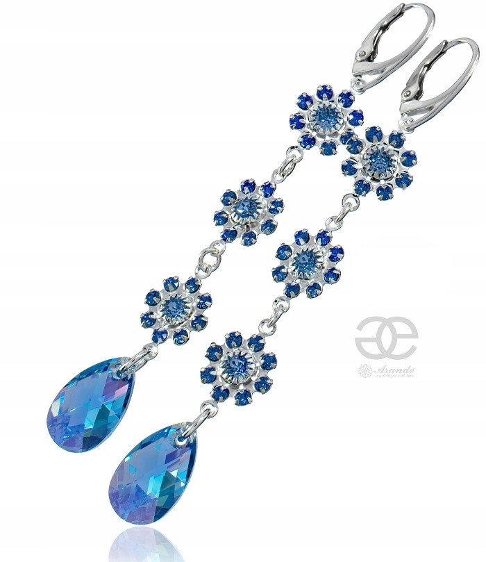 Křišťálové Náušnice Aqua Feel Long Stříbro Arande
