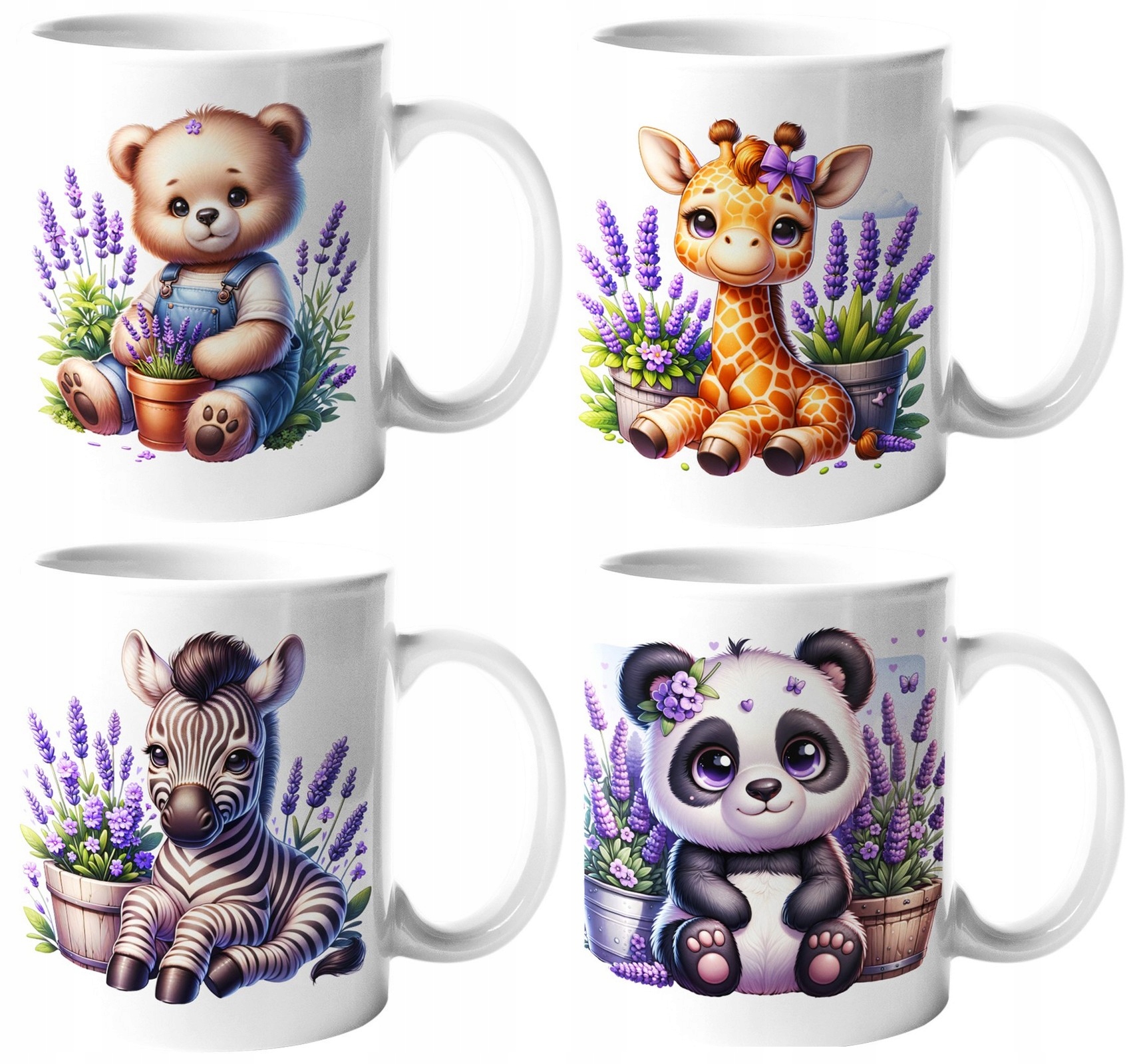 Úžasný Set 4 Hrnků Hrnek Sladká Žirafa Panda Zebra Medvídek Keramika 330ML