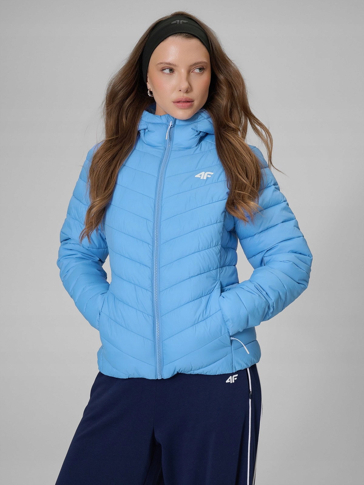 4F Dámská Modrá Syntetická Hydrofobní Péřová Bunda Xs