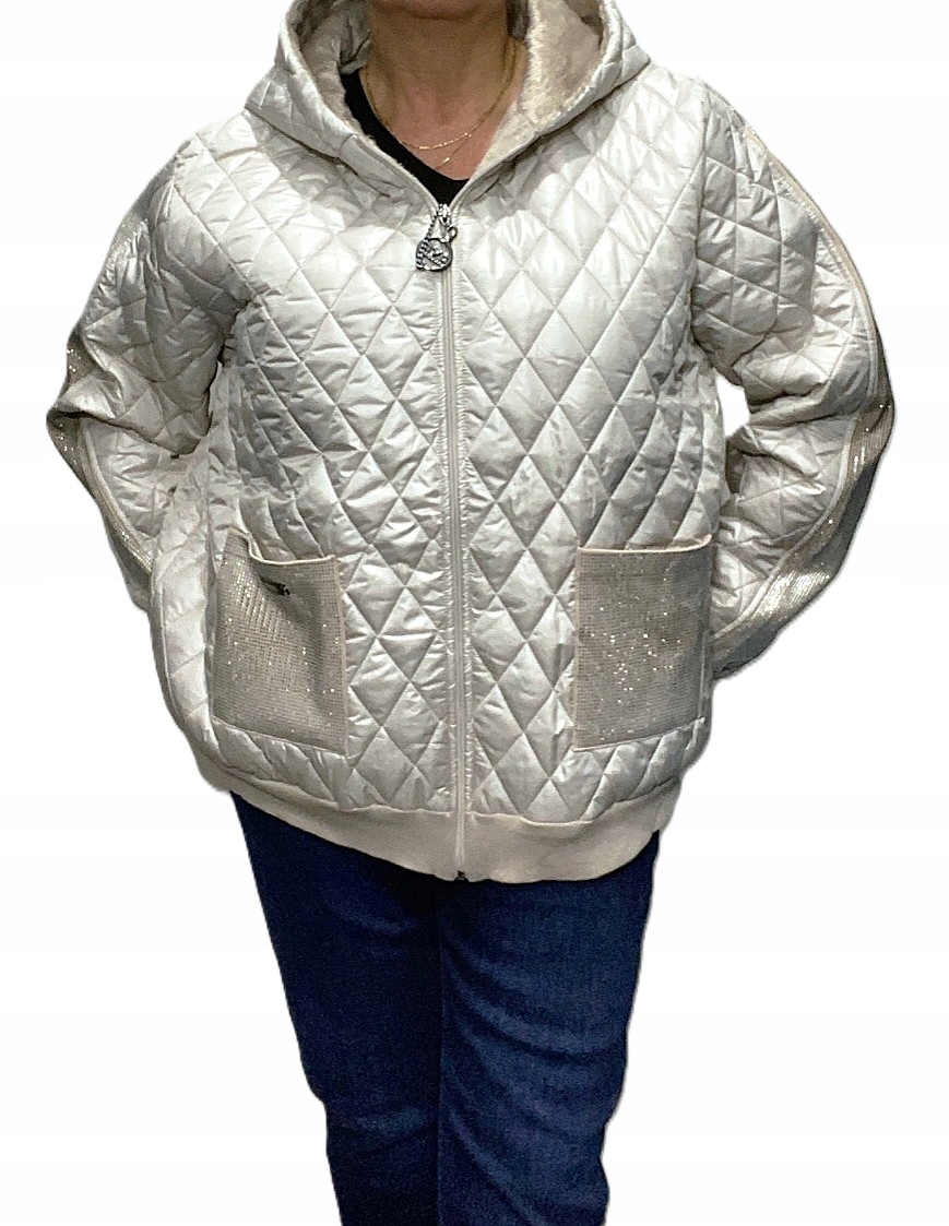 dámská prošívaná bunda na medvídku zirkony s kapucí 6XL 56