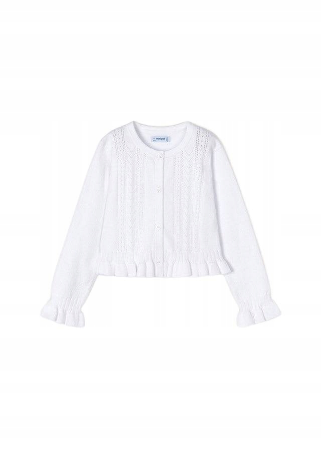 MAYORAL SWETER KARDIGAN DZIEWCZĘCY BIAŁY ażurowy 7 lat 122 cm