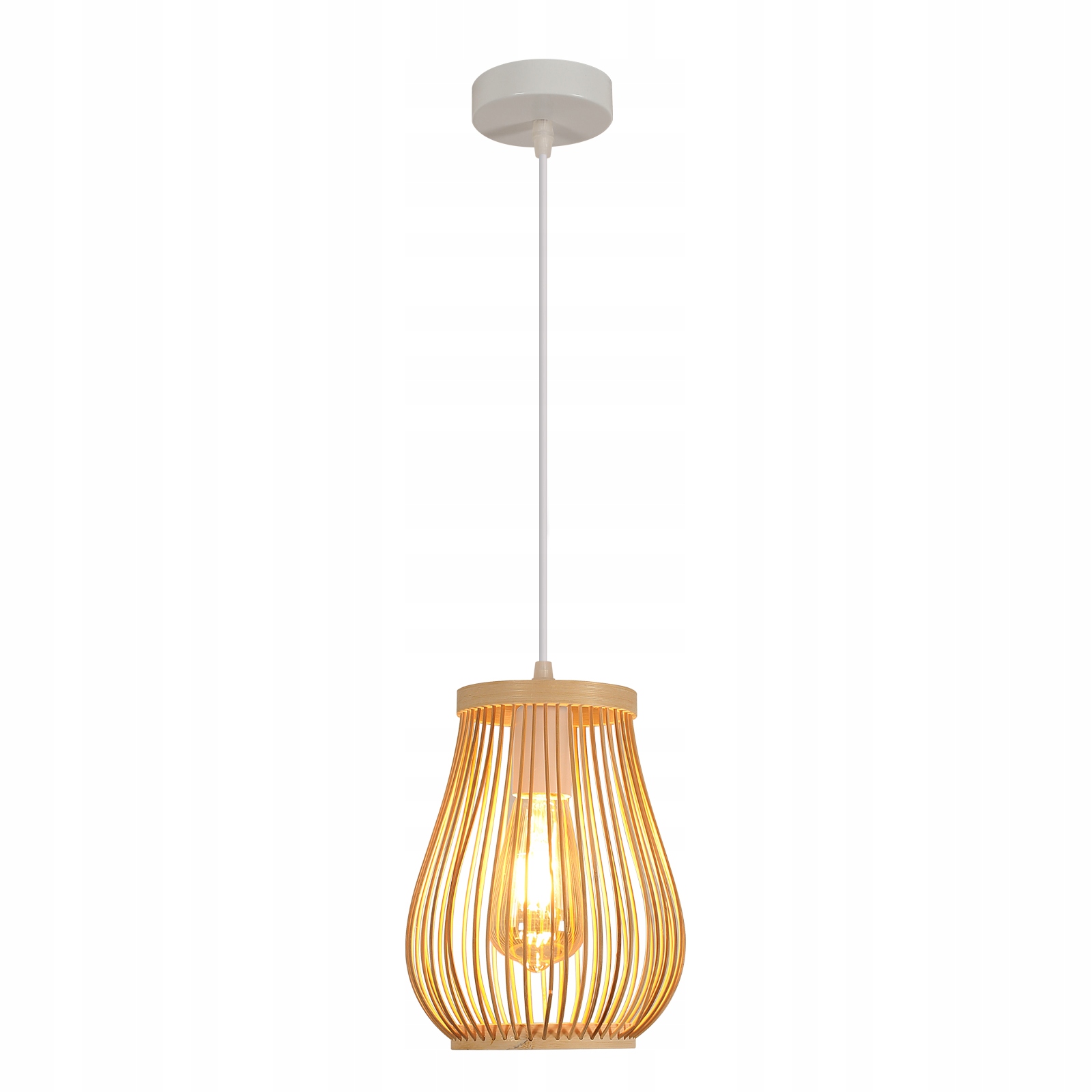 Stropní svítidlo E27 závěsné bílá+dřevo lustr loft bambus ratan