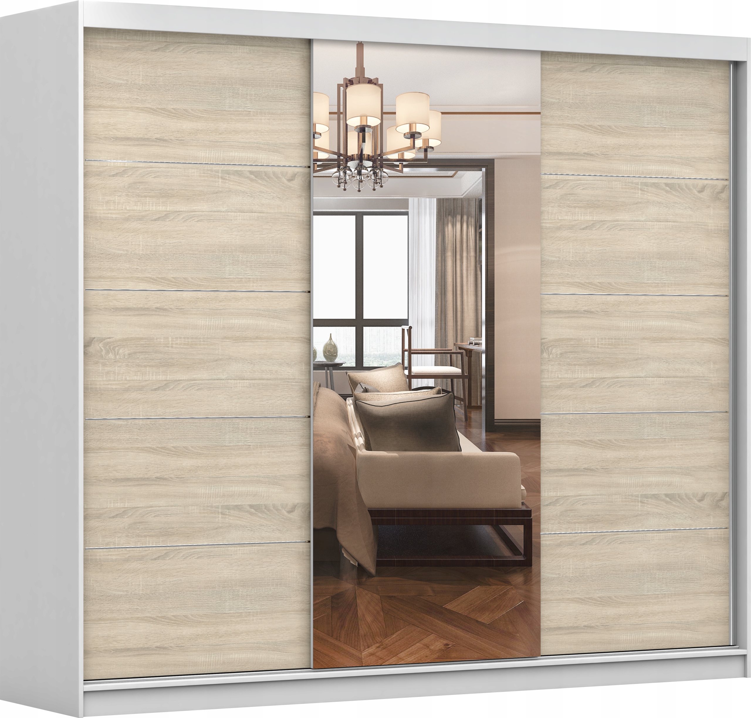 Szafa Przesuwna IDEA 200 LUSTRO PÓŁKI SZUFLADY garderoba PRO+ Głębokość mebla 61 cm